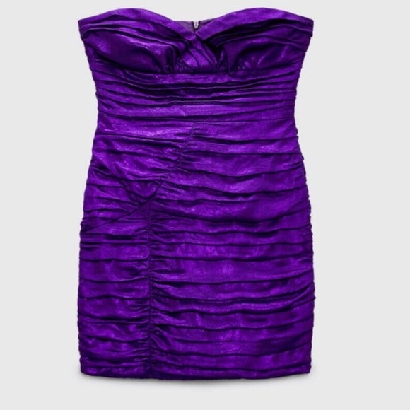 NWOT ZARA DRAPED SHORT DRESS WITH SWEETHEART NECKLINE PURPLE  BLOGGERS Fave - Picture 7 of 8